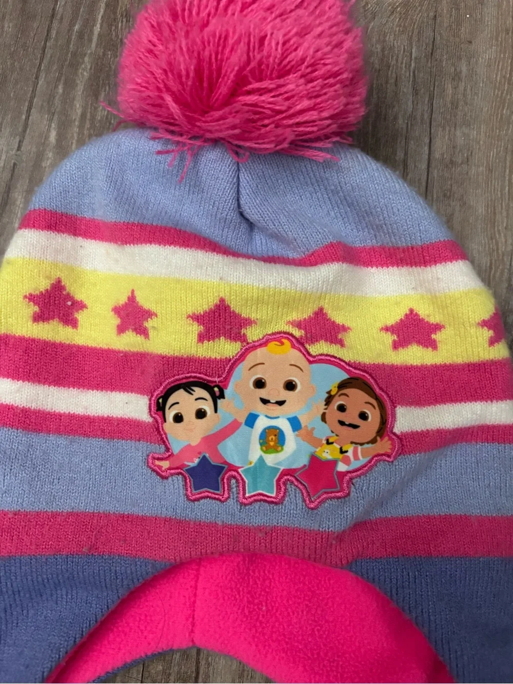 Coco melón toddler girl Winter Earflap Beanie Hat with Pom Pom - Pink & Purple